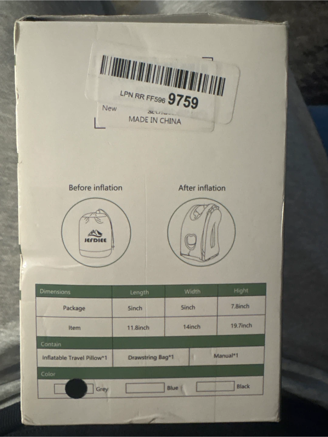 New Jefdiee Inflatable Travel Pillow - Grey - photo 2