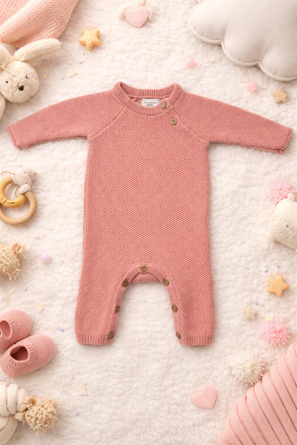 Pink Knit Baby Romper - 3-6 months