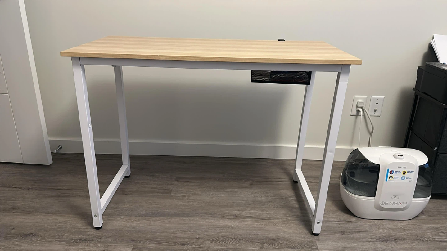 Light Wood & White Metal Desk