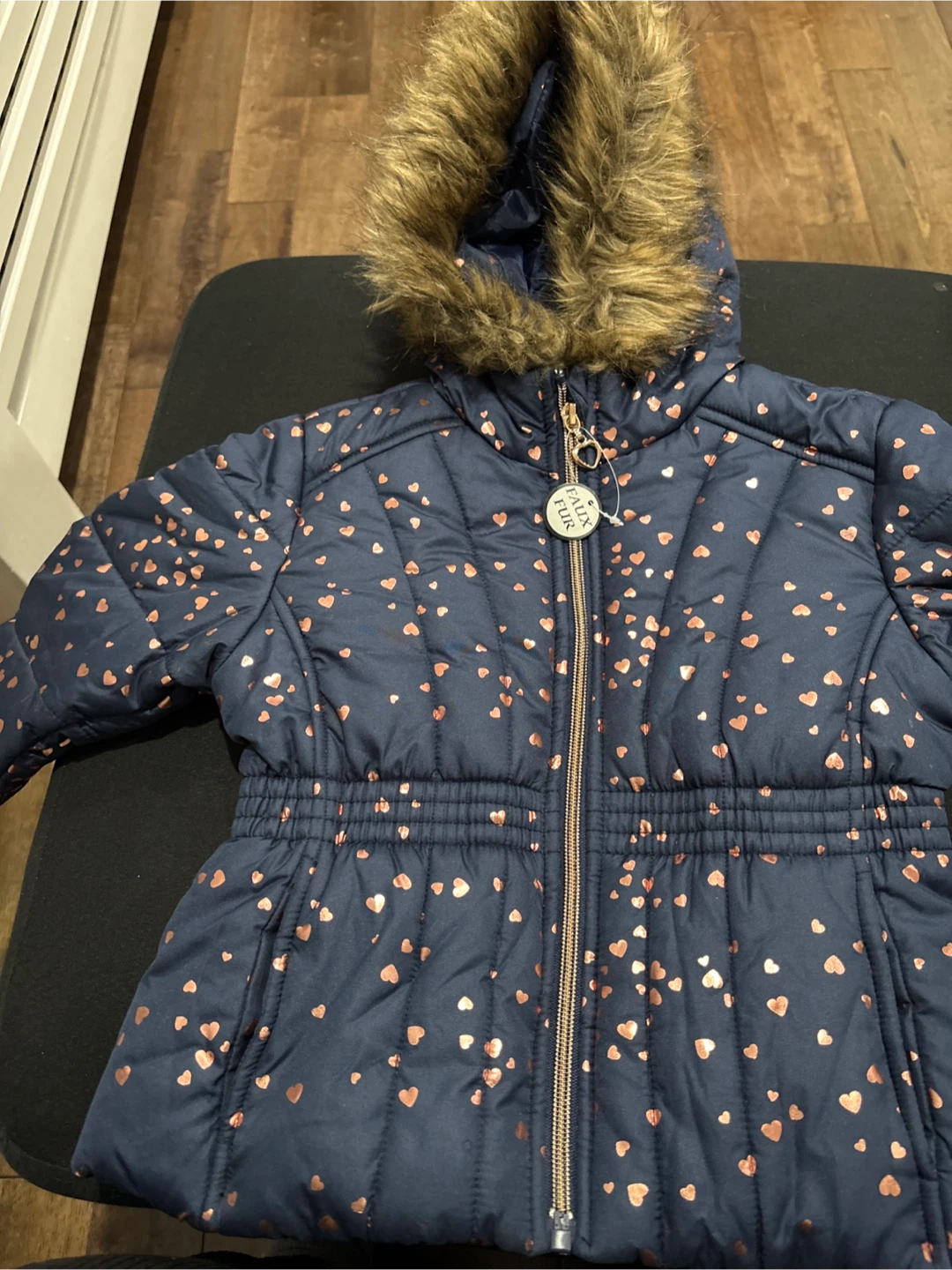 Holly & Beau Girls Navy Heart Puffer Jacket