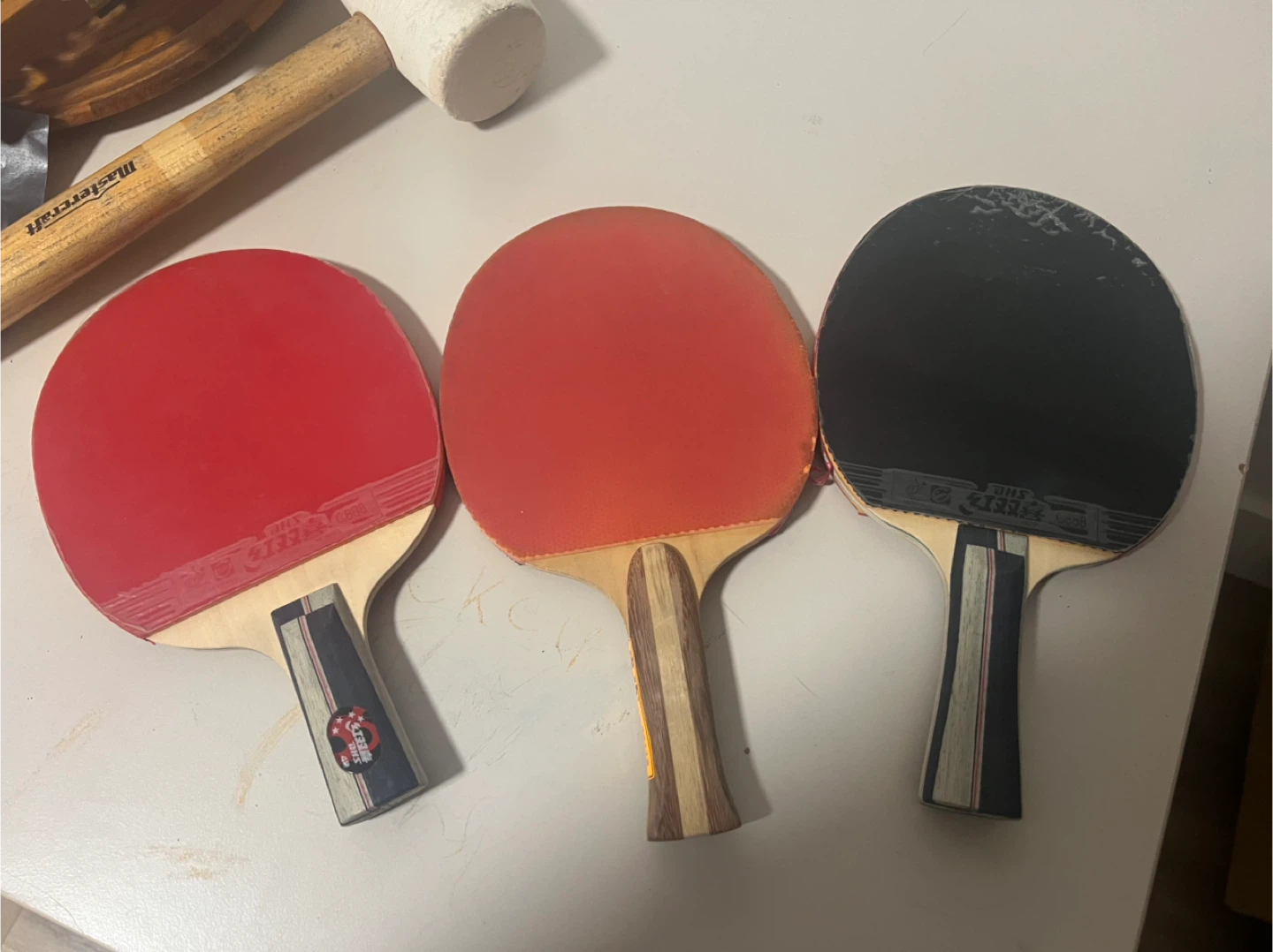 3 Ping Pong Paddles - Red & Black