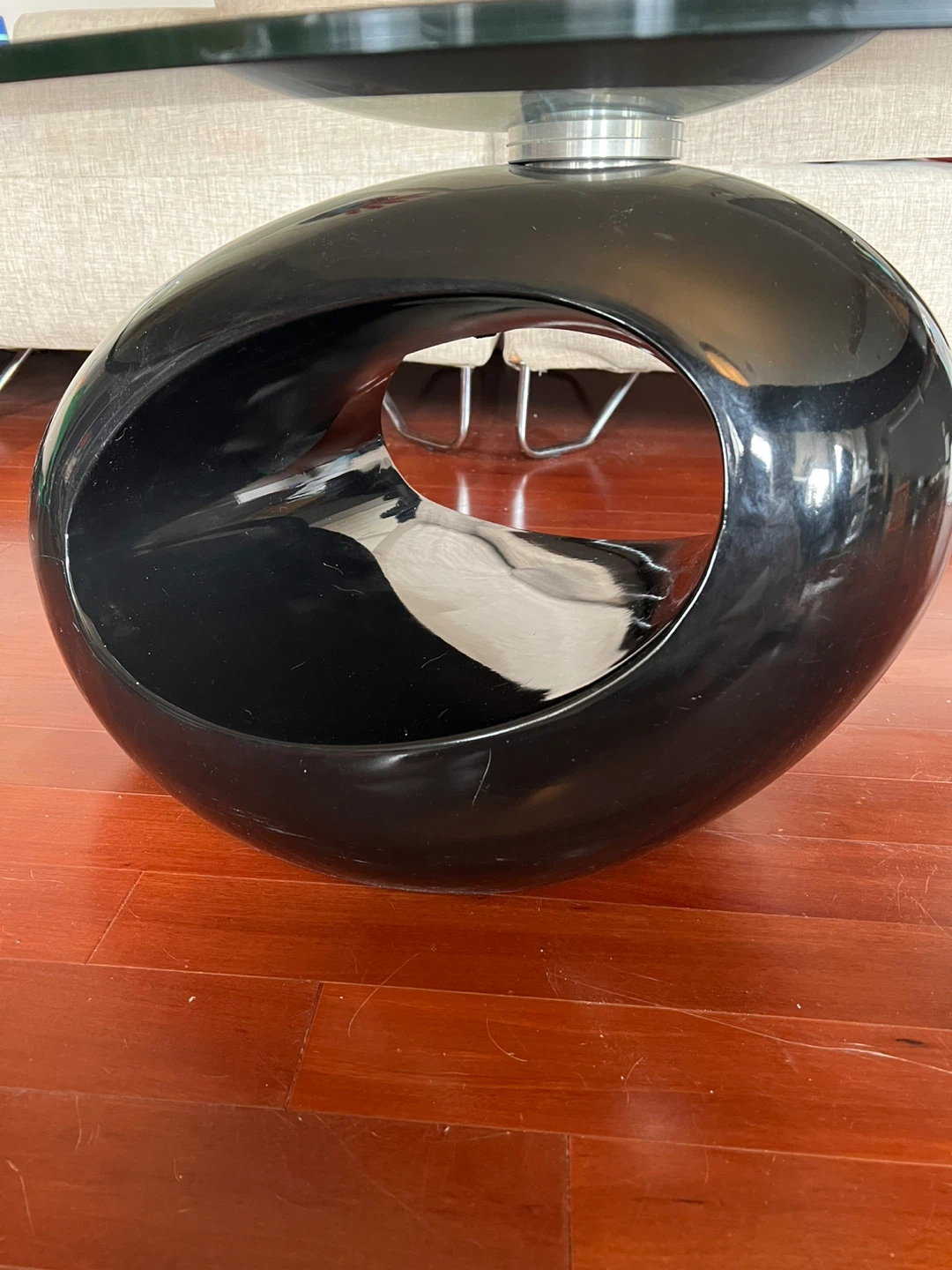 Mecor Black Oval Glass Coffee Table with Round Hollow Base - photo 4