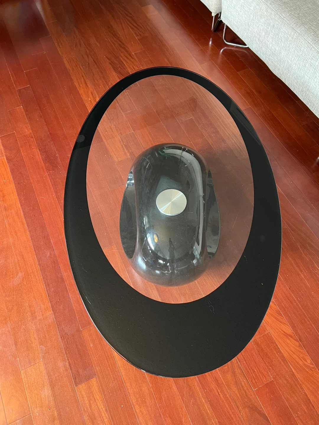 Mecor Black Oval Glass Coffee Table with Round Hollow Base - photo 2
