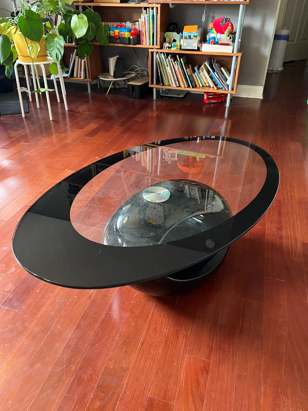 Mecor Black Oval Glass Coffee Table with Round Hollow Base - photo 3