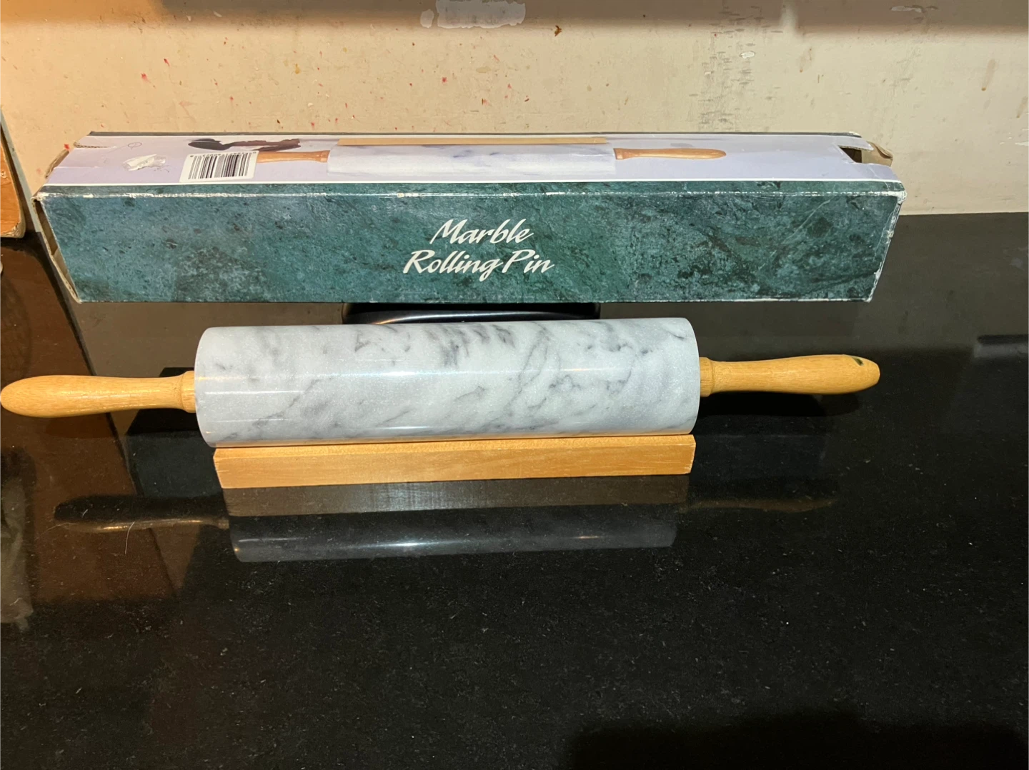 Marble Rolling Pin with Wood Handles - photo 2
