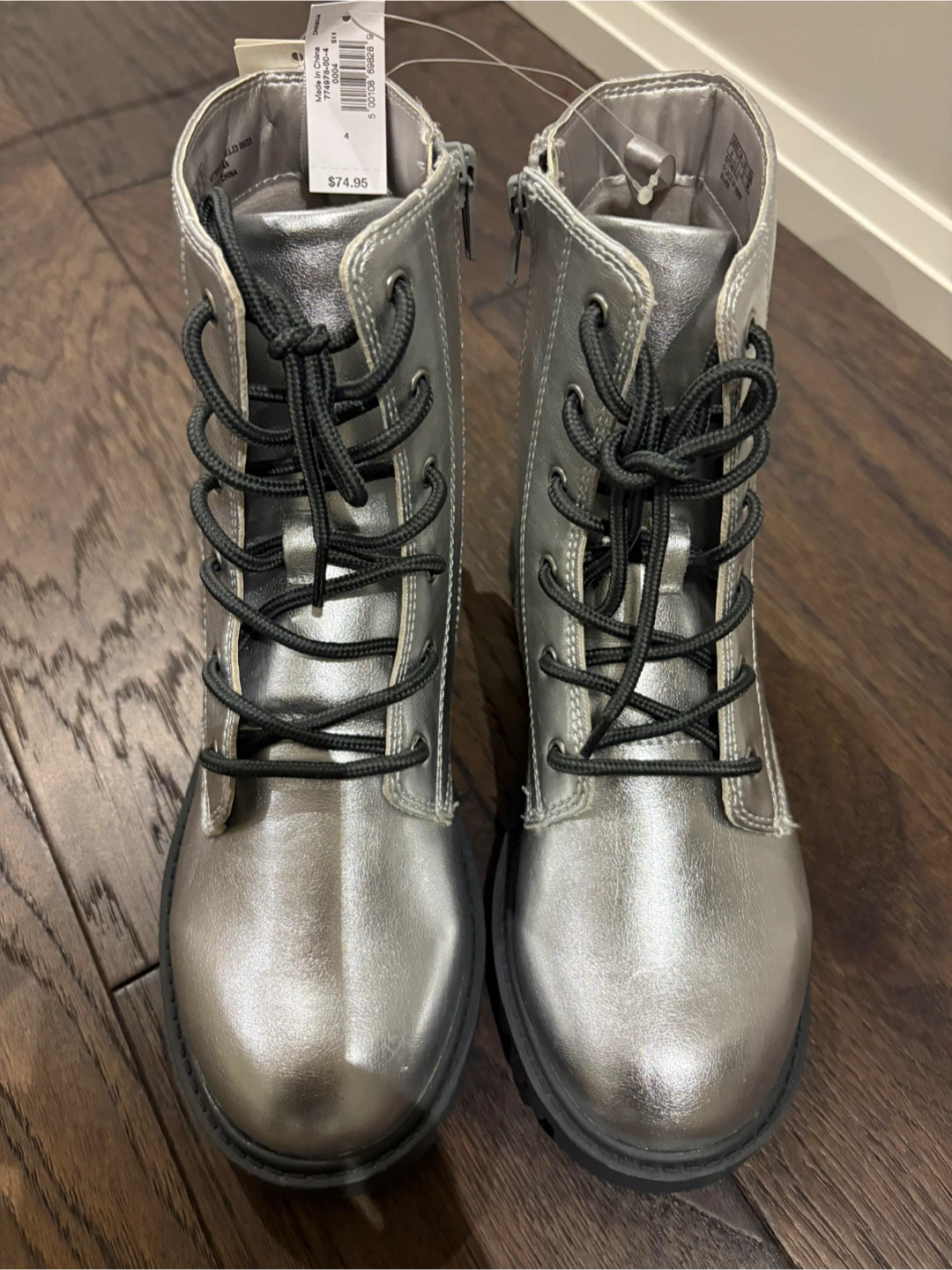 New GAP Silver Lace Up Boots - Size 4