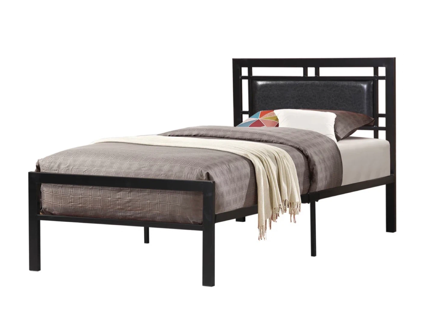 Black Metal Twin Bed Frame with Headrest