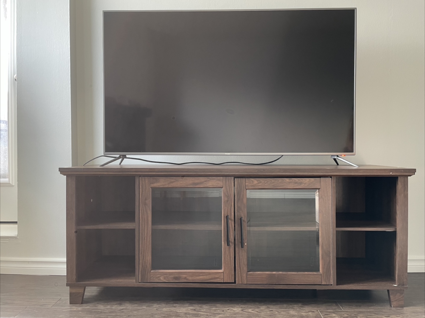 Brown TV Stand with Glass Doors - photo 5