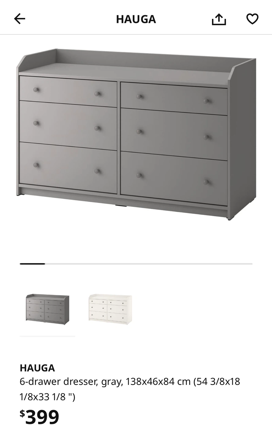 IKEA Hauga 6-Drawer Dresser - Gray