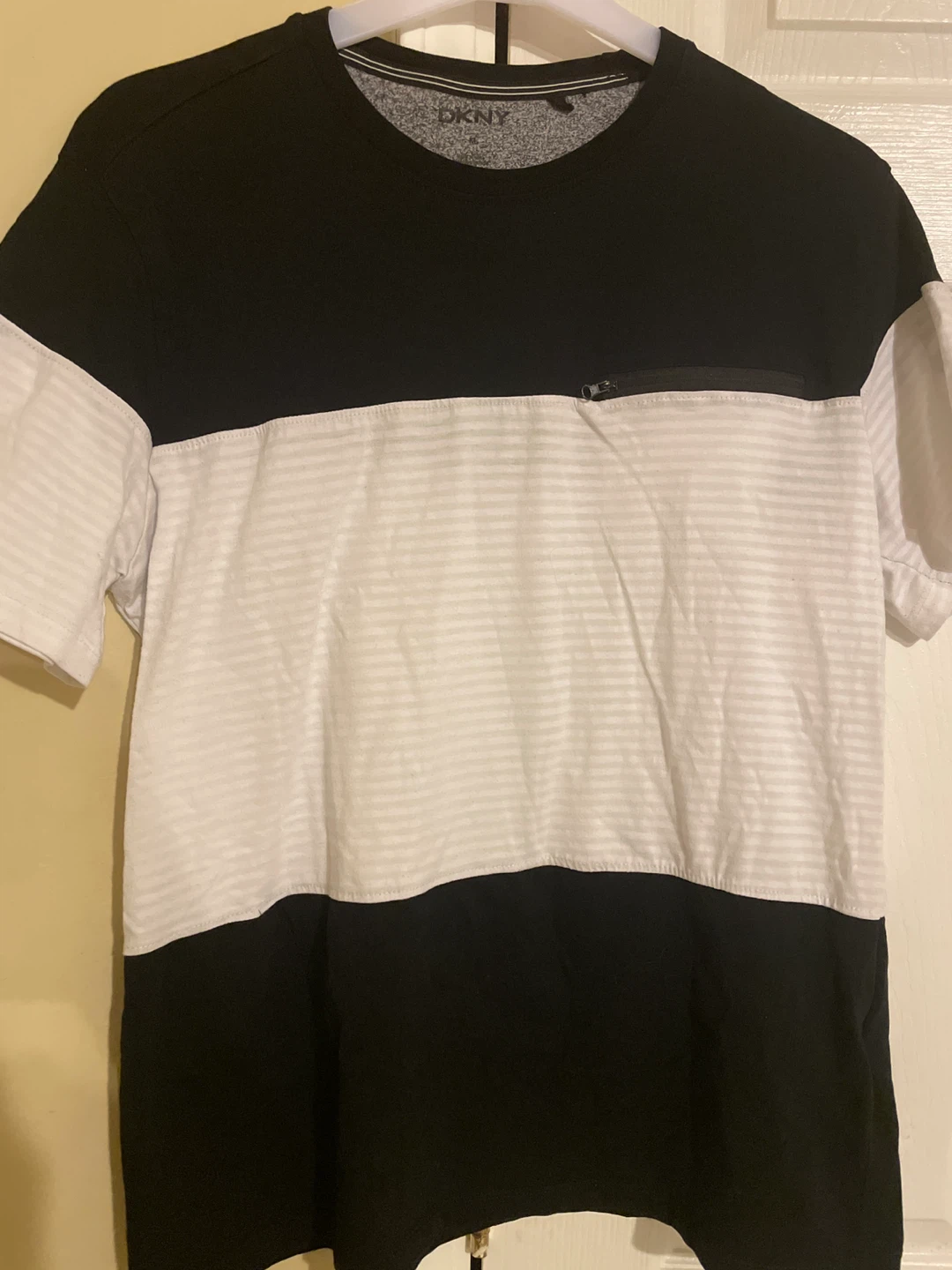 DKNY Black & White Striped T-Shirt - Size M