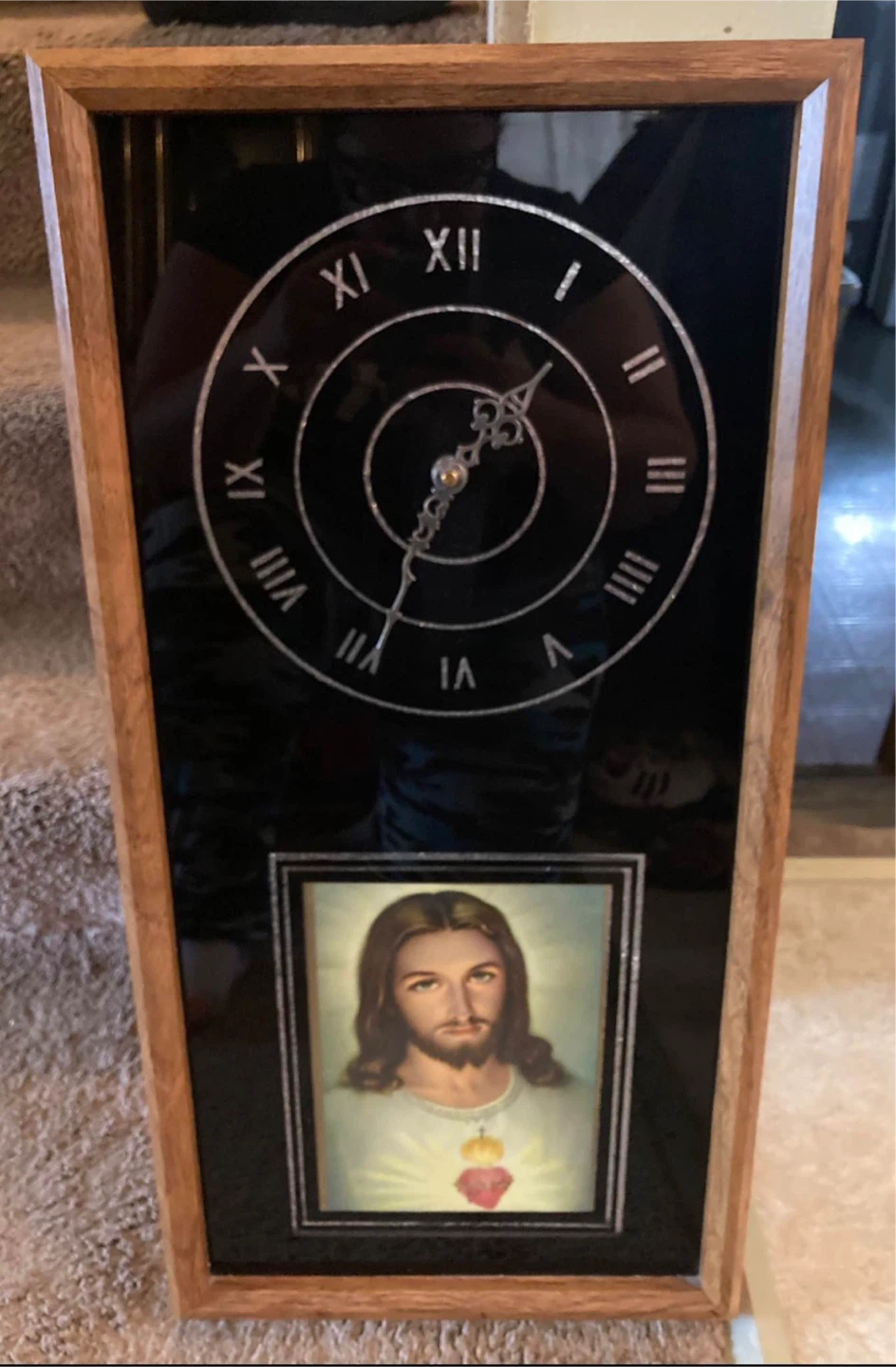 Framed Clock with Jesus Picture