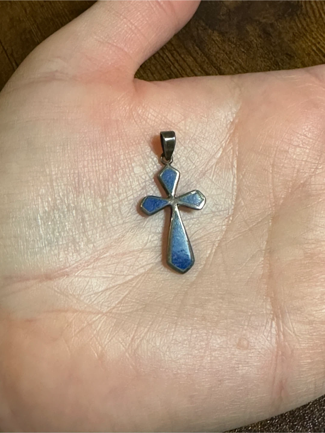 Sterling Silver Blue Stone Cross Pendant - photo 3
