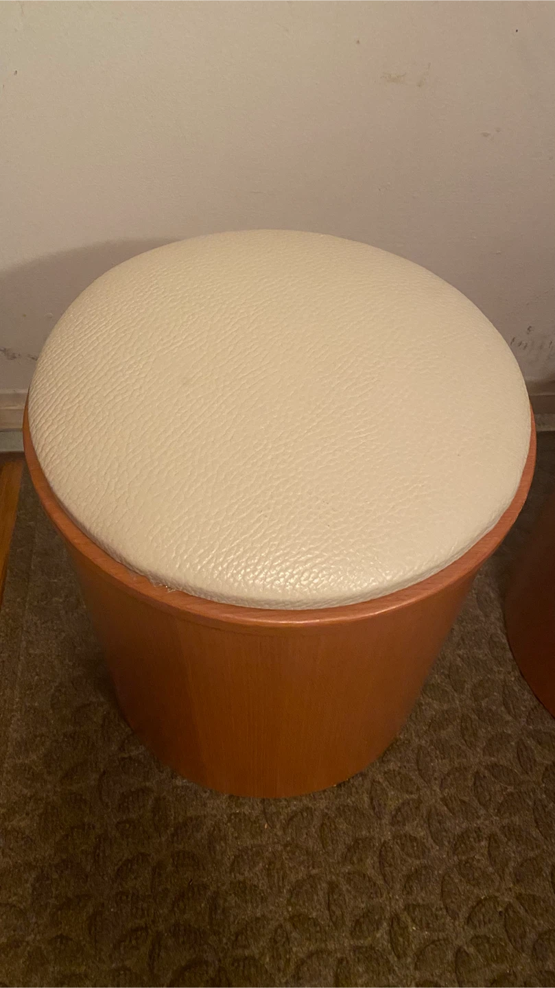 Round Wood Storage Ottoman/Stool - Set of 2 - photo 3