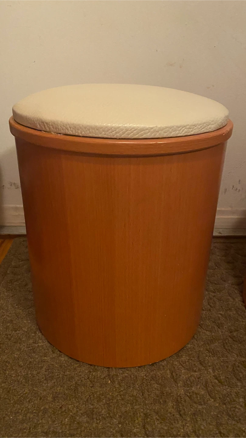 Round Wood Storage Ottoman/Stool - Set of 2 - photo 2