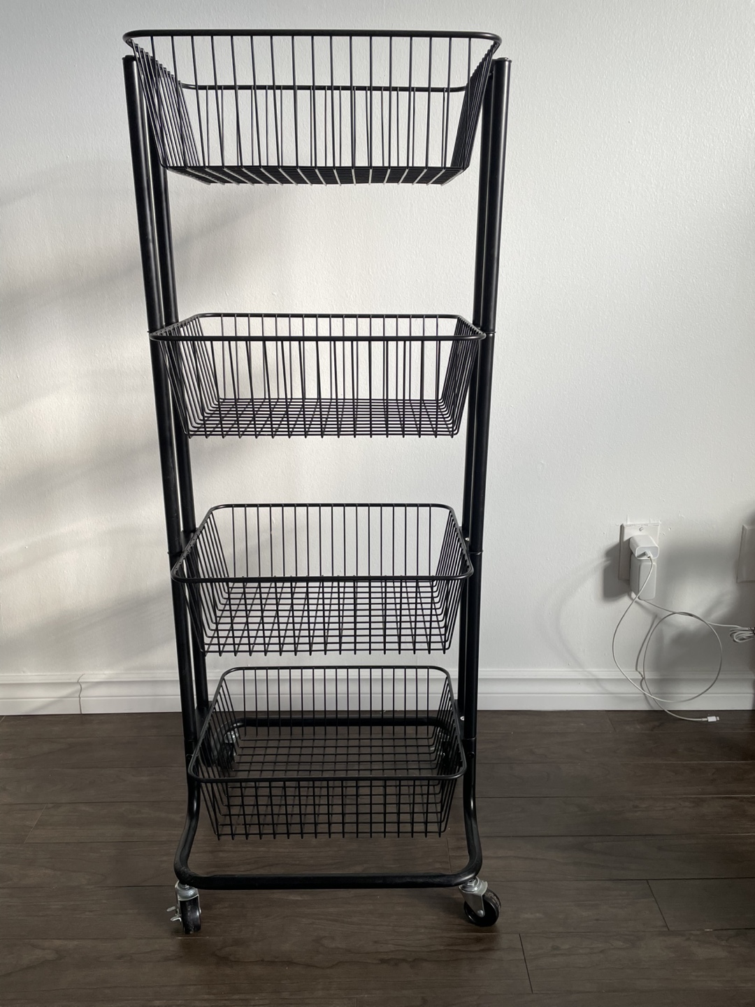 Black Metal Rolling Basket Storage Cart