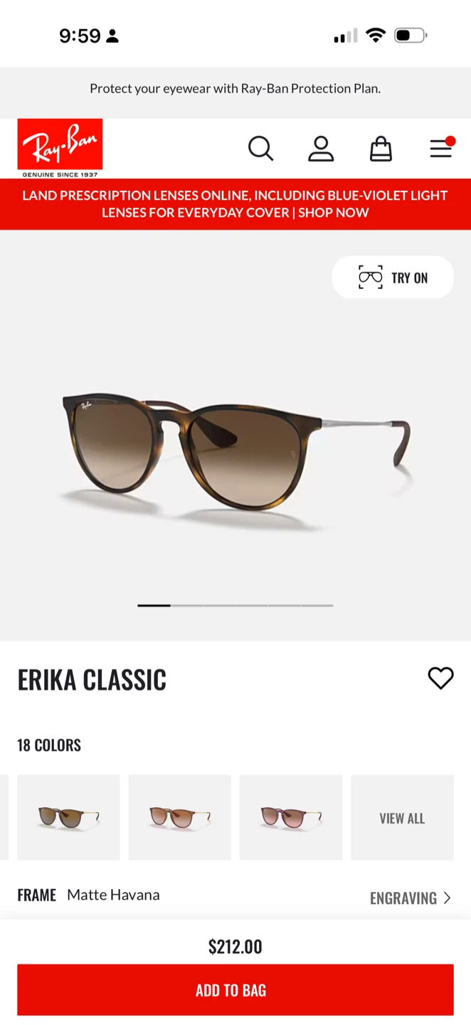 Ray-Ban Erika Classic Sunglasses - Matte Havana