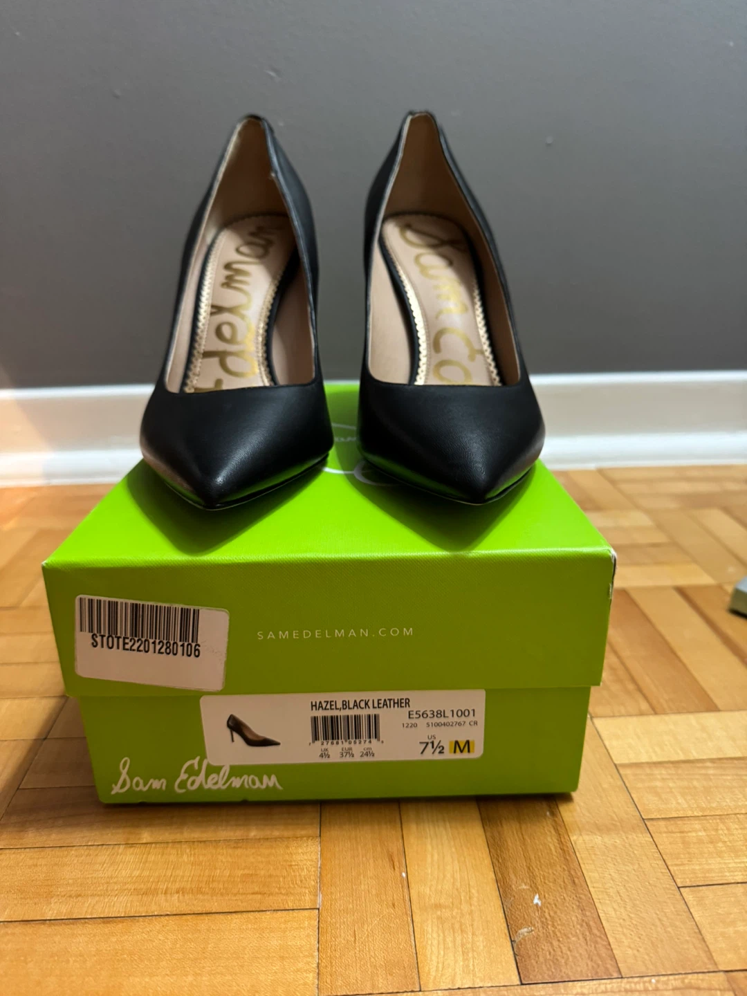 Sam Edelman Hazel Black Leather Pointed Toe Heels - Size 7.5
