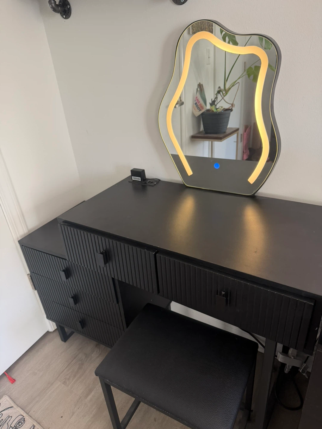 Black Vanity Desk with Mirror & Stool - photo 5