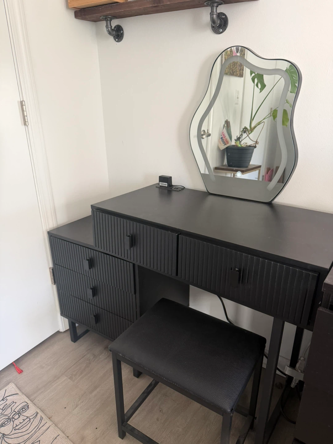 Black Vanity Desk with Mirror & Stool - photo 3