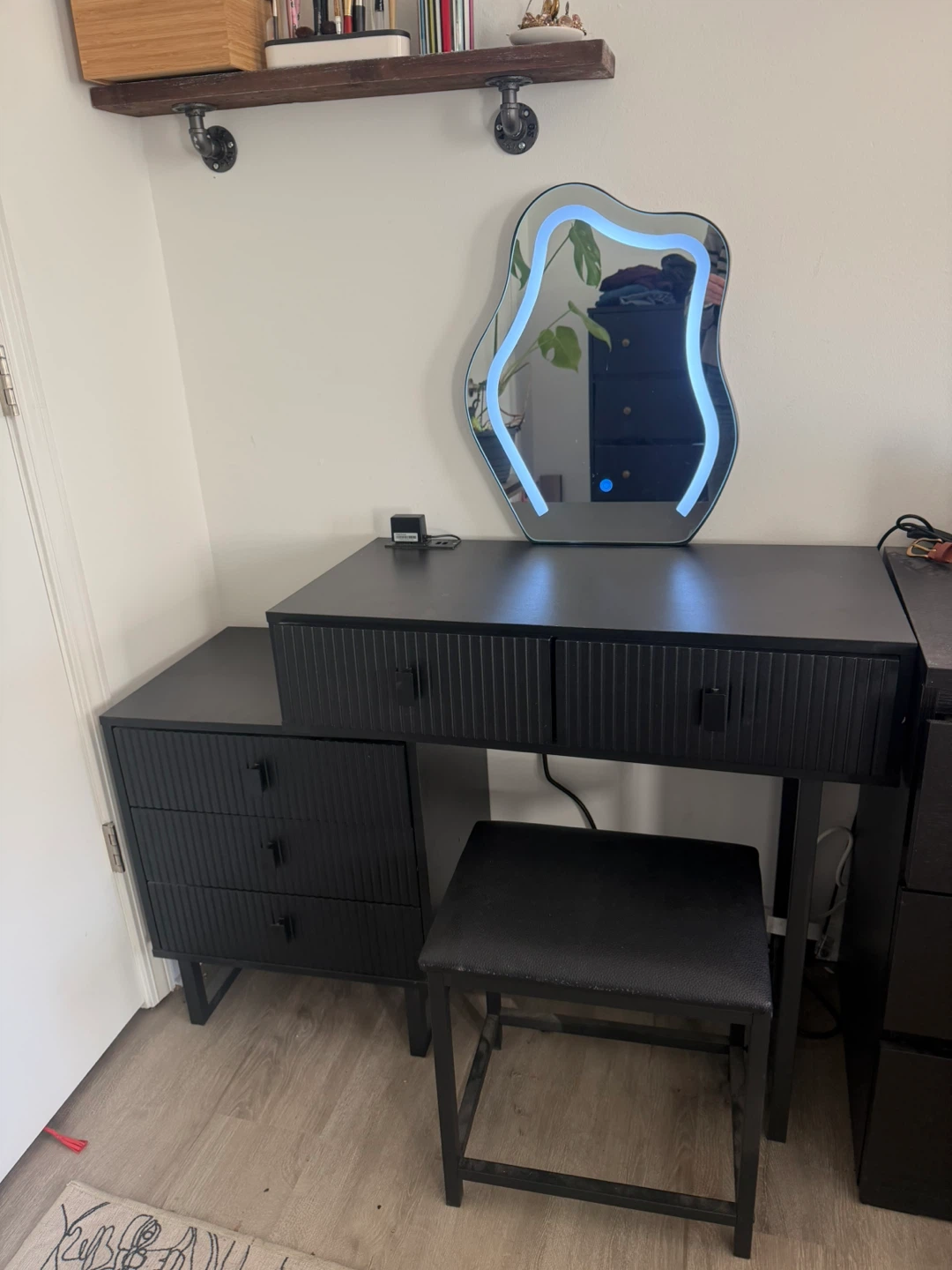 Black Vanity Desk with Mirror & Stool - photo 2