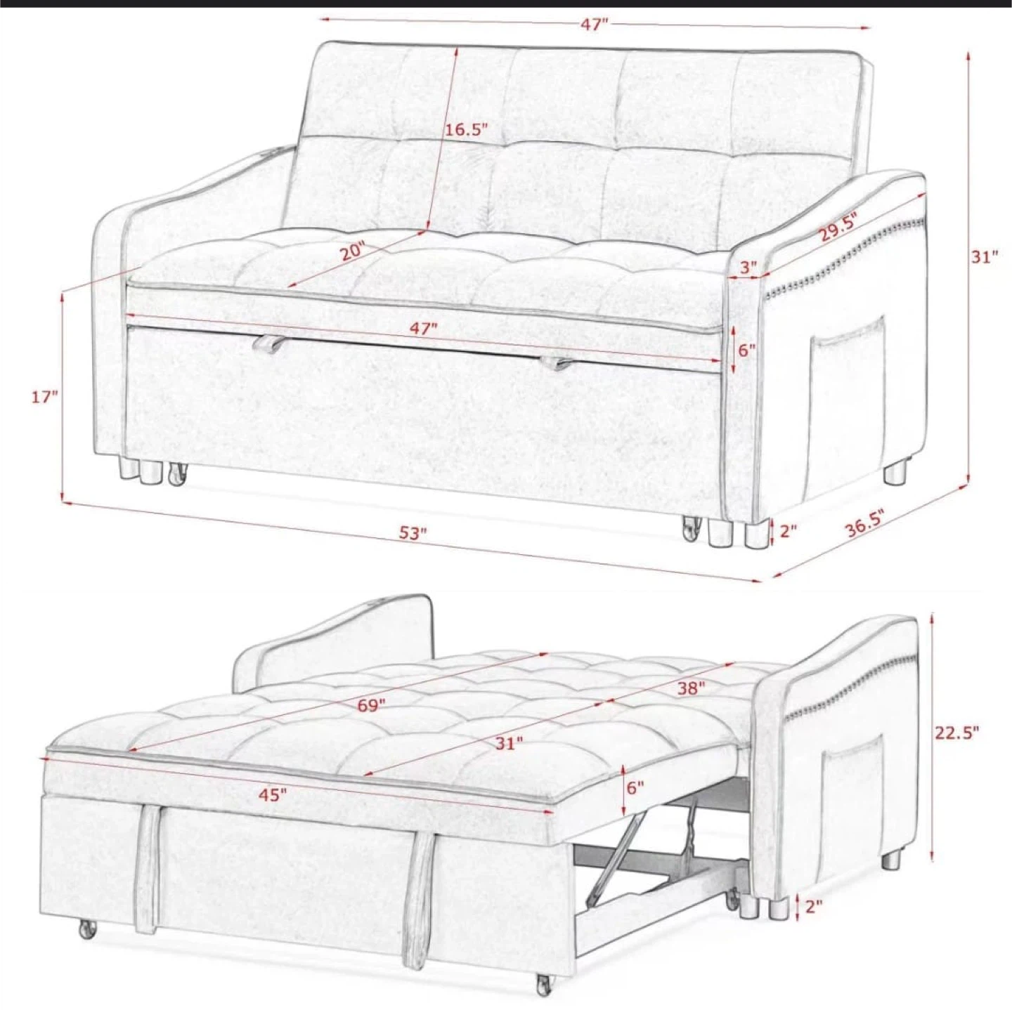 Mercer41 4-in-1 Convertible Sleeper Sofa Bed - photo 2