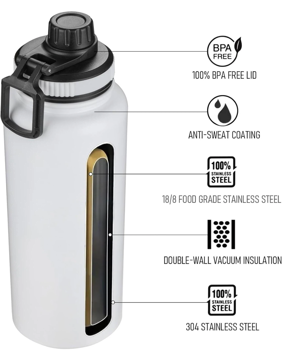 40 oz Stainless Steel Insulated Water Bottle Double-Wall - photo 3