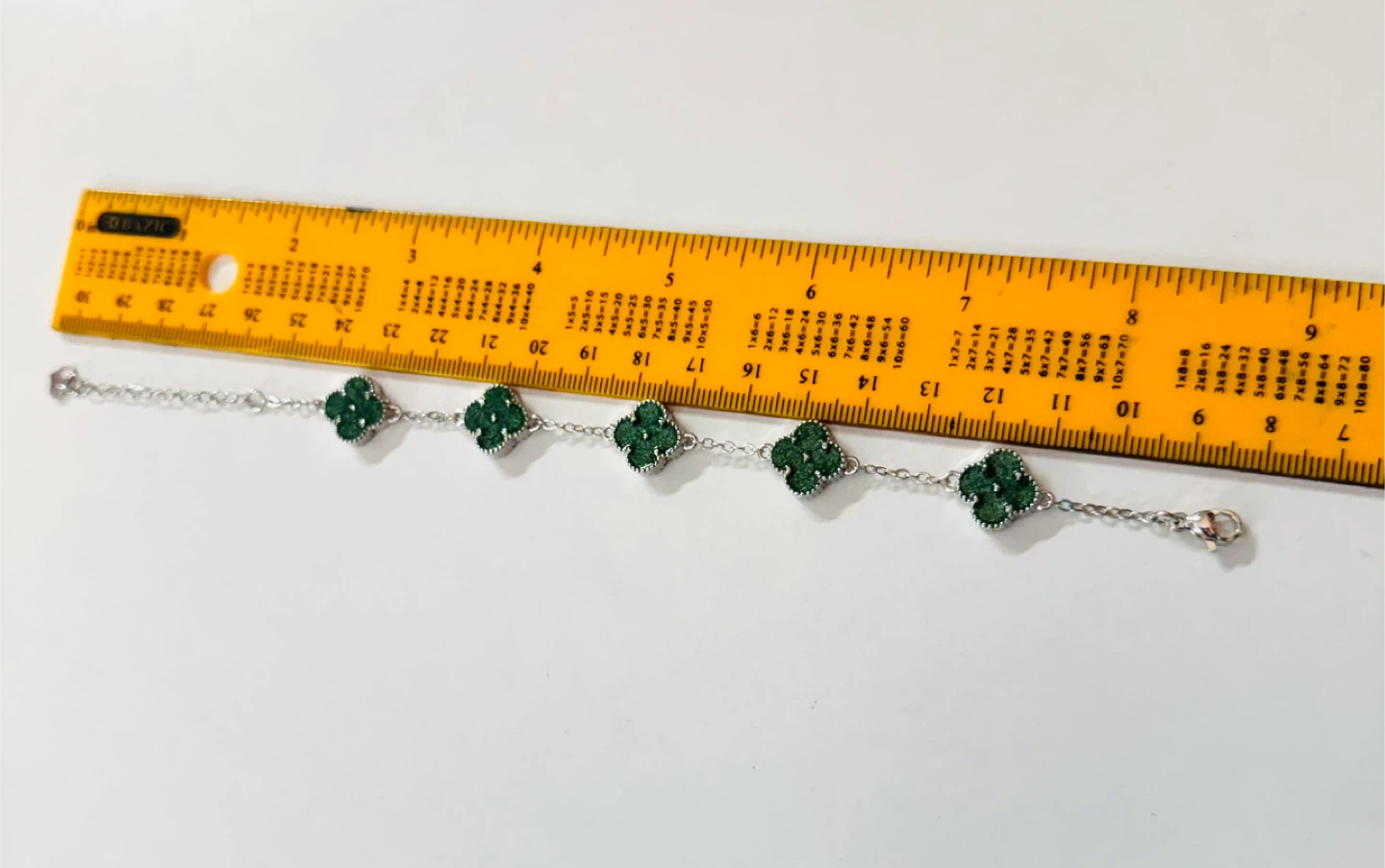 Elegant Green Clover Bracelet, Mid size Silver plated New! - photo 3