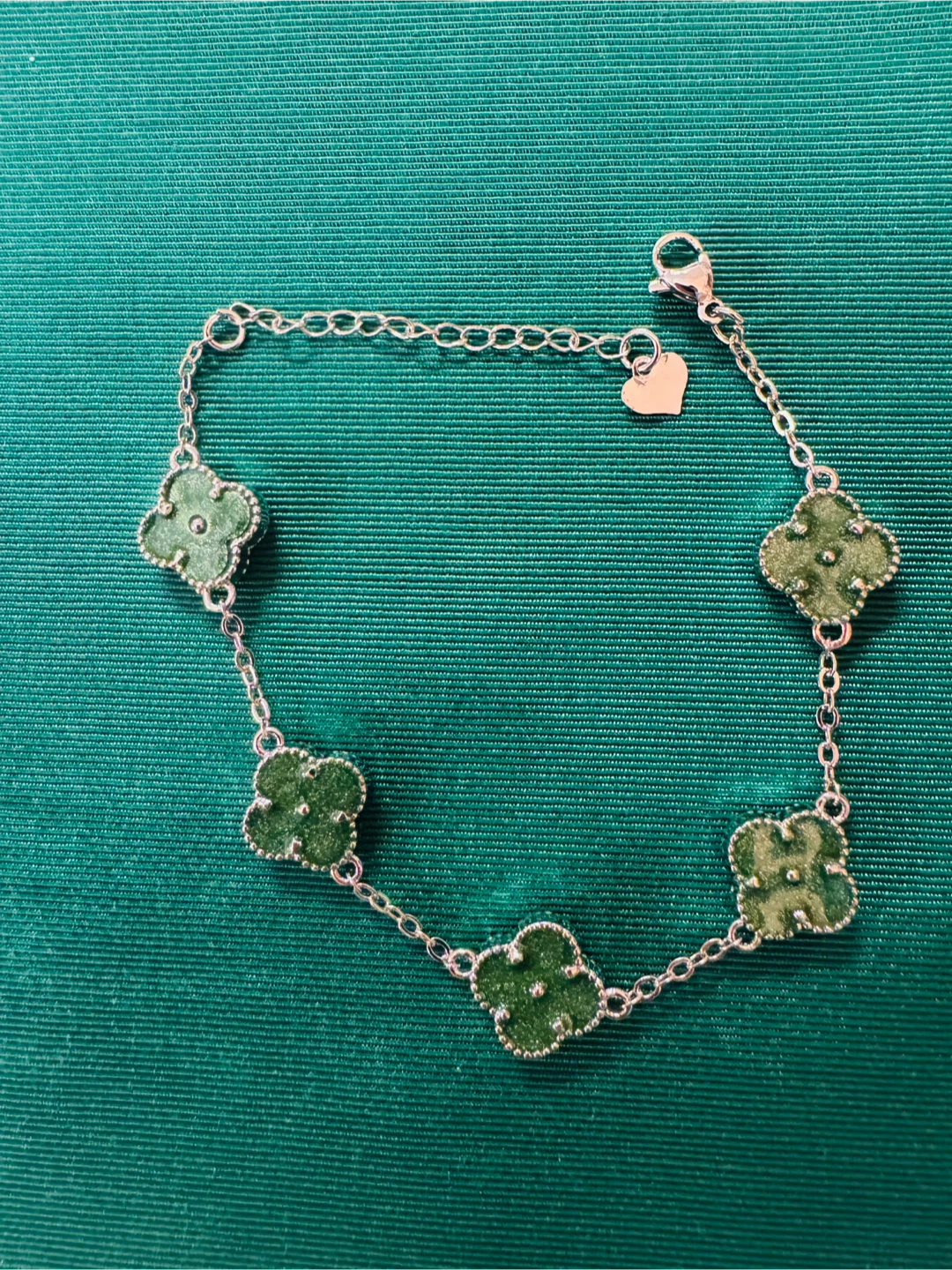Elegant Green Clover Bracelet, Mid size Silver plated New! - photo 4
