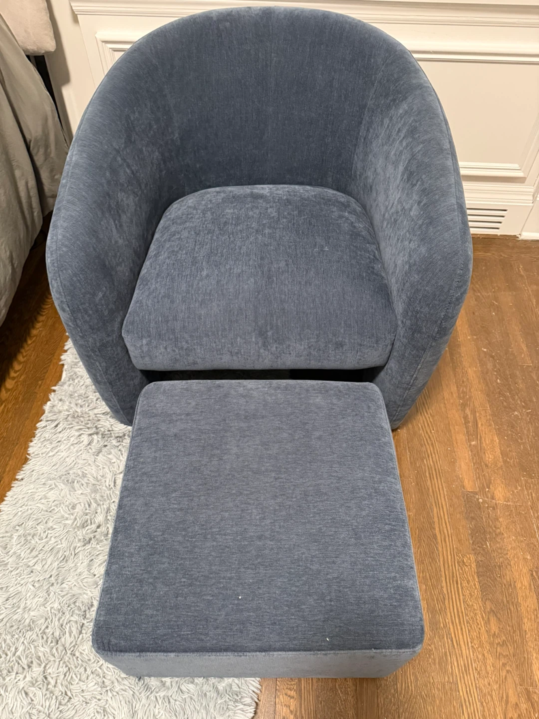 Blue Swivel Barrel Chair with Ottoman - photo 4
