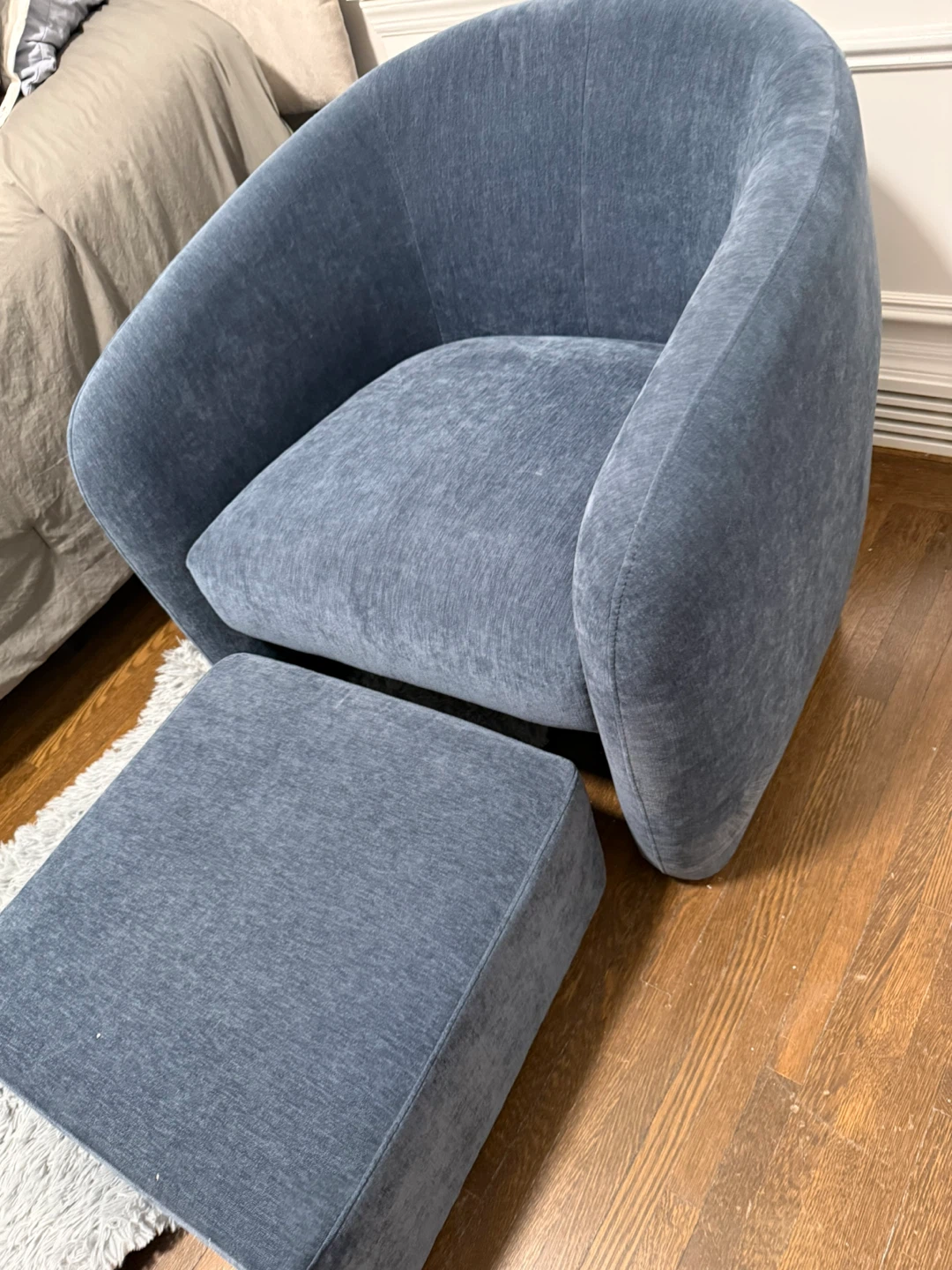 Blue Swivel Barrel Chair with Ottoman - photo 3