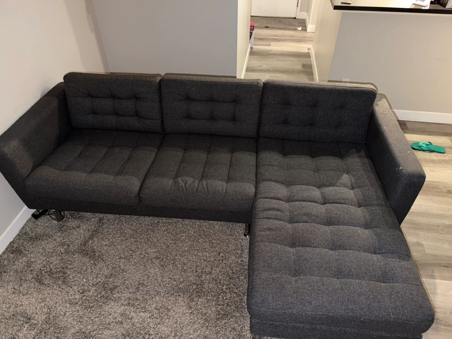 Grey Sectional Sofa with Chaise Lounge/Sofa bed