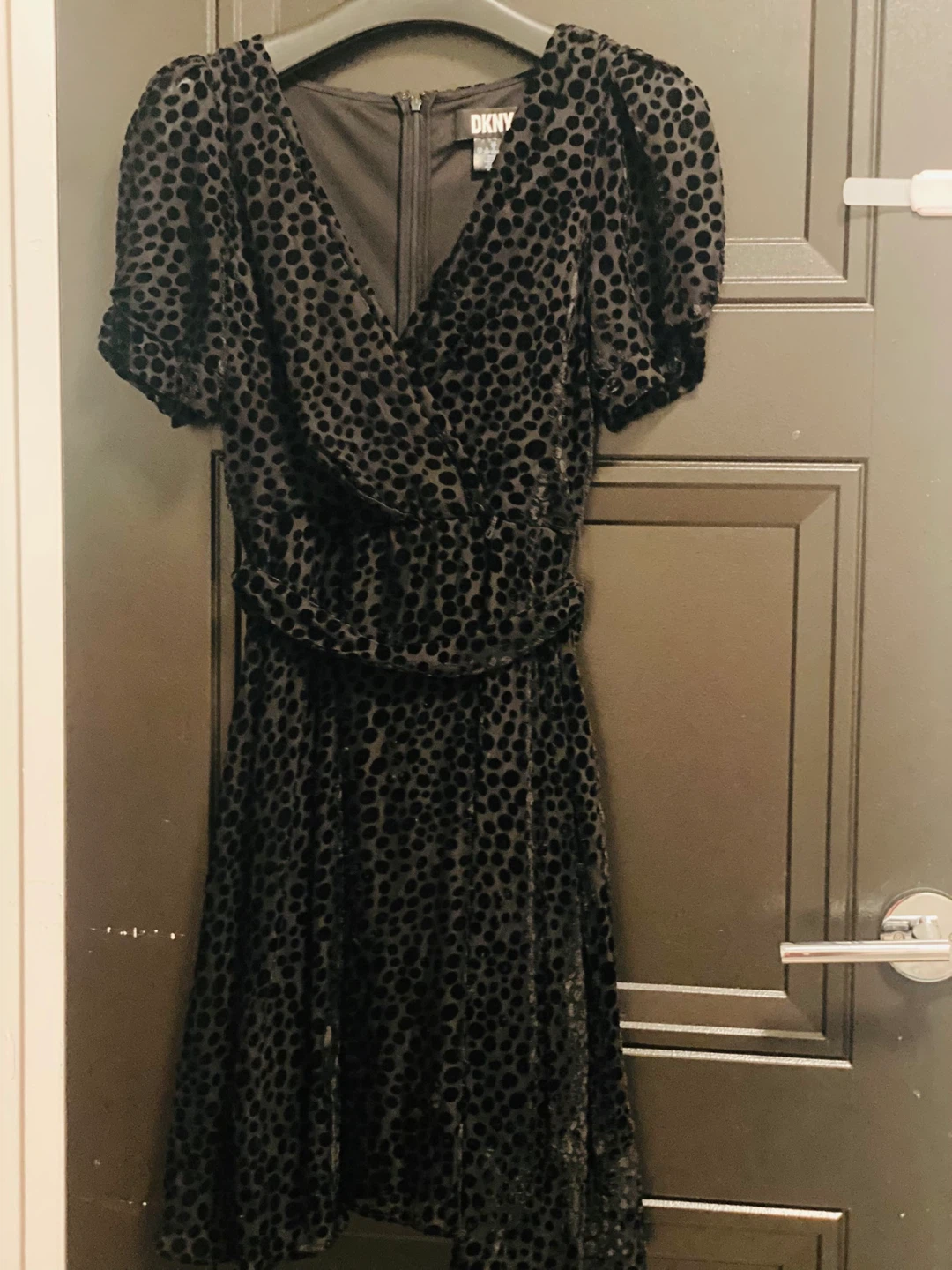 DKNY Black Velvet Polka Dot Dress Size 8