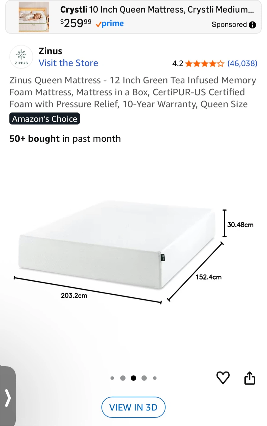 Zinus Queen 12-Inch Green Tea Memory Foam Mattress - photo 2