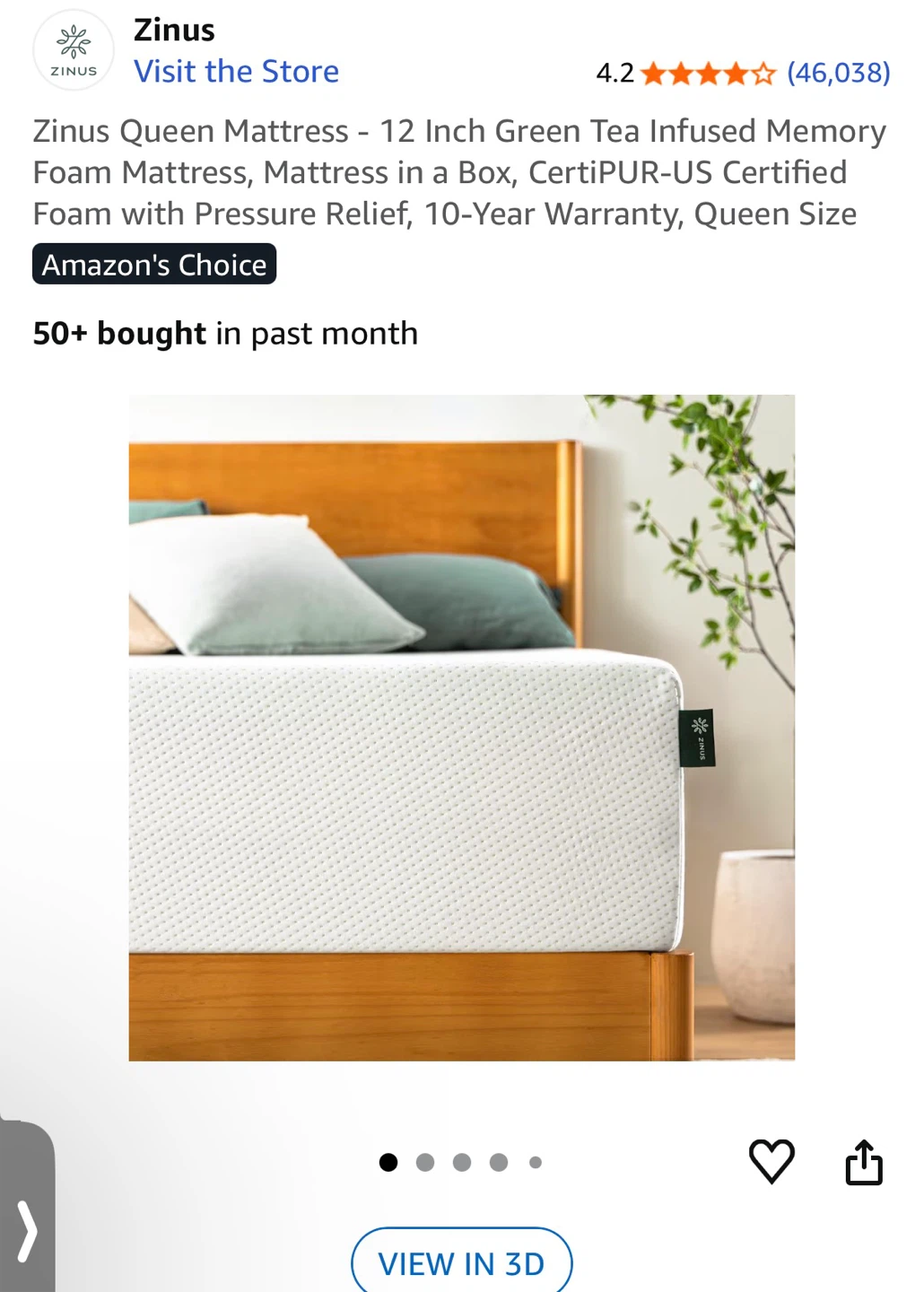 Zinus Queen 12-Inch Green Tea Memory Foam Mattress - photo 3