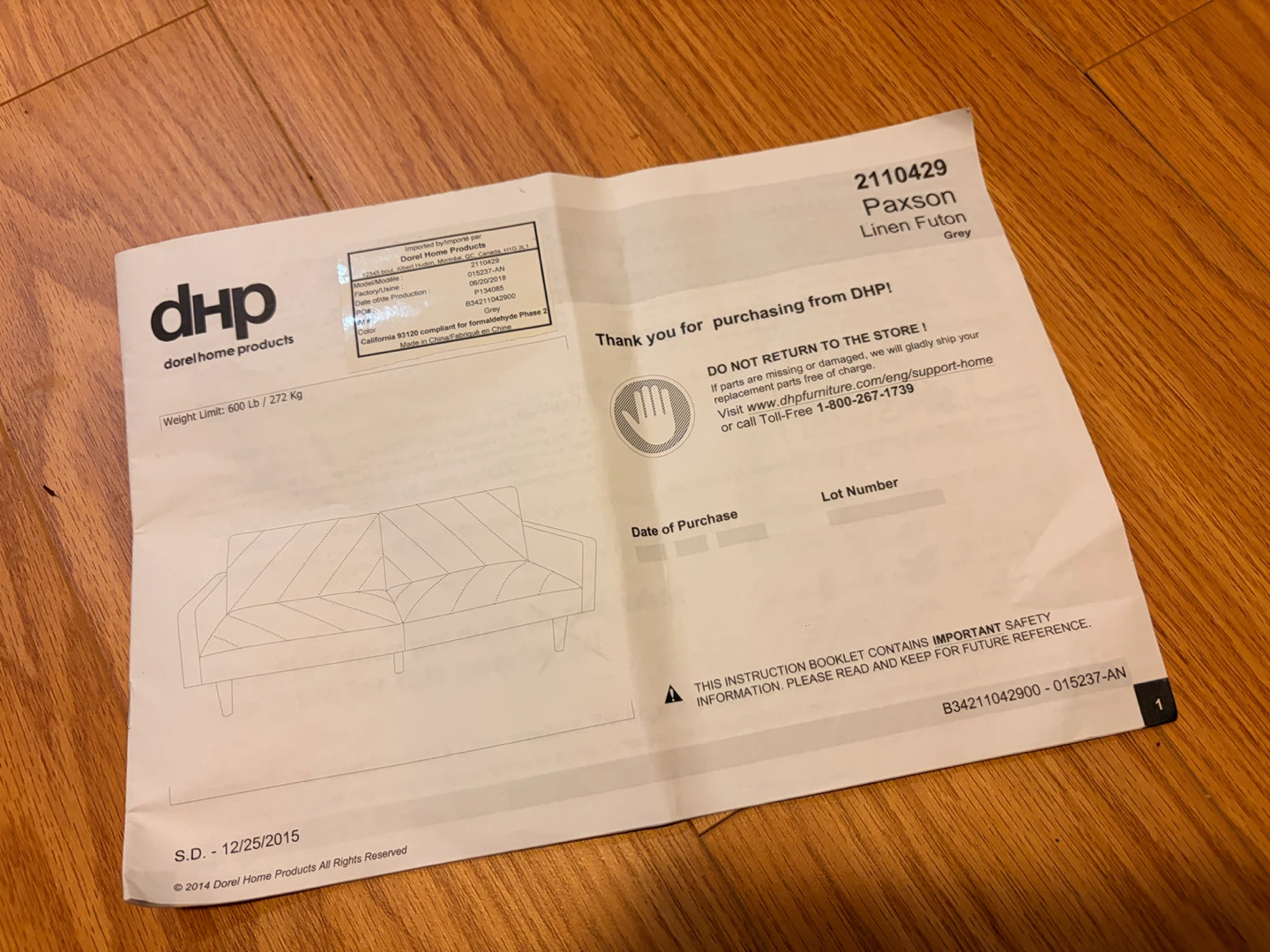 DHP Paxson Linen Futon Sofa Bed- Grey - photo 4