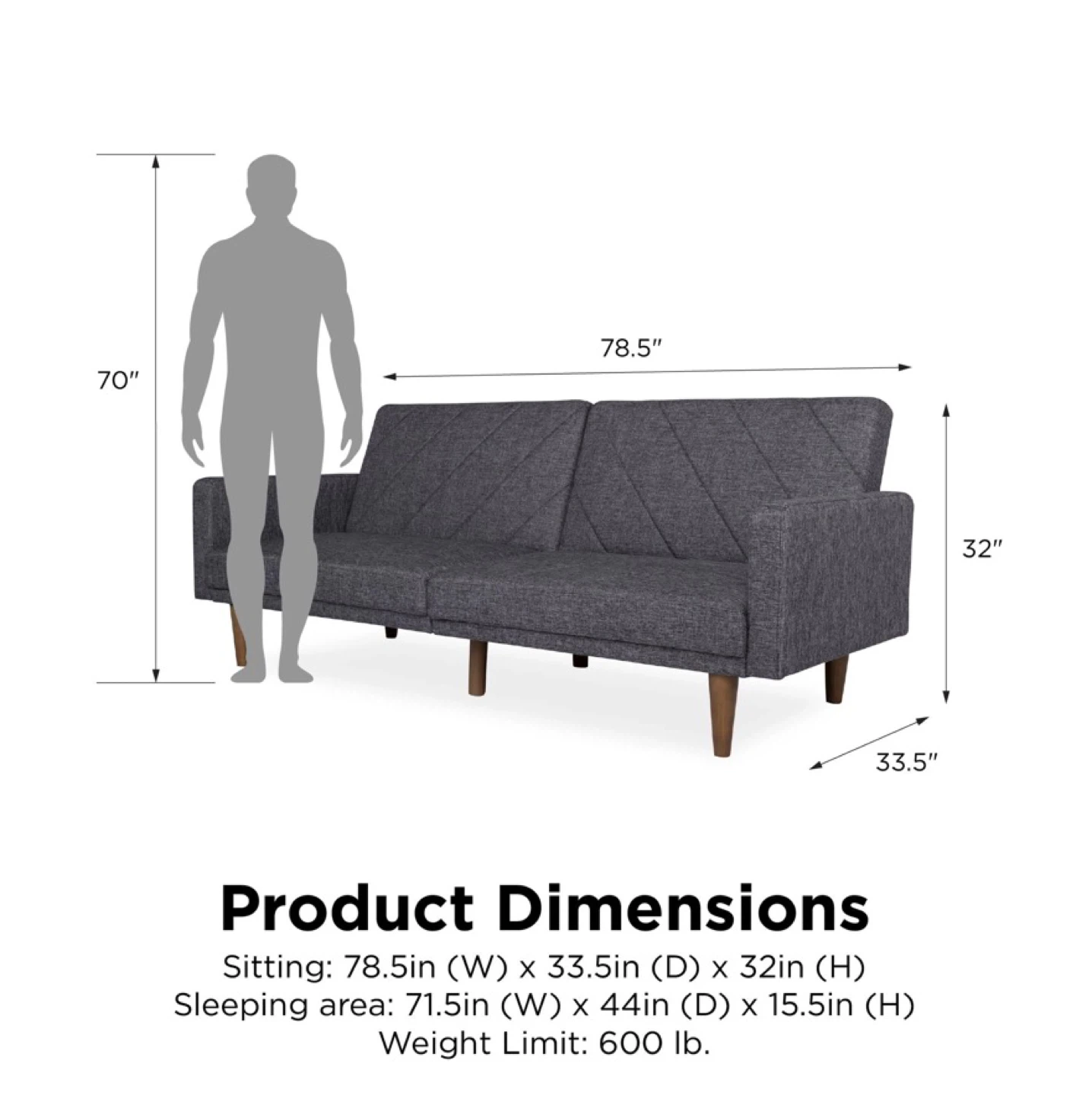 DHP Paxson Linen Futon Sofa Bed- Grey - photo 5