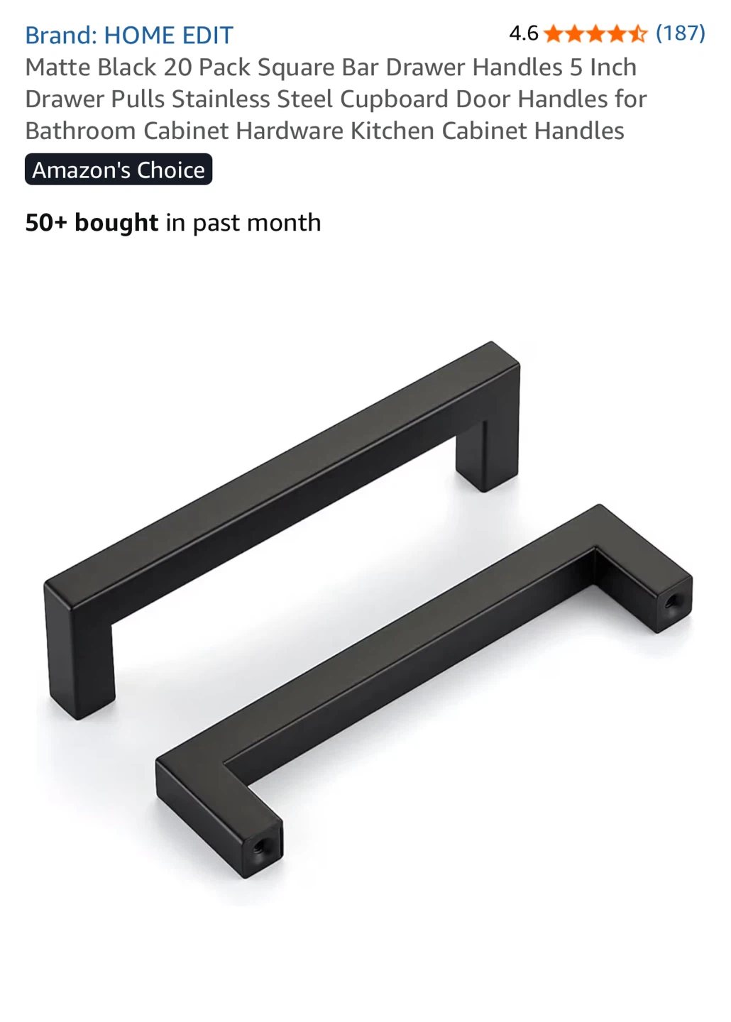 Matte Black Drawer Handles - 20 Pack