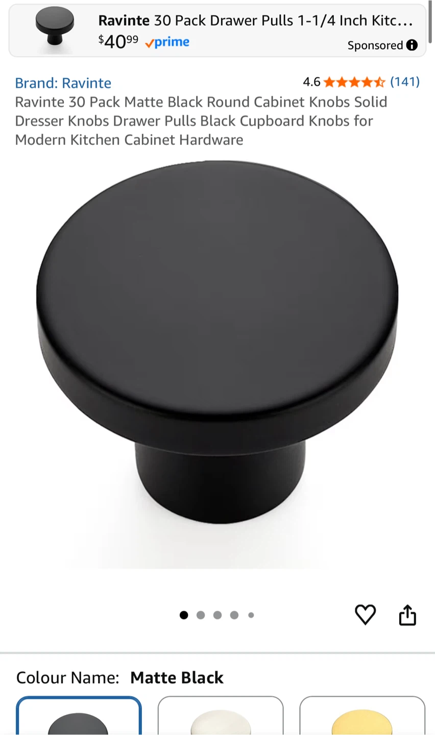 Ravinte 30 Pack Matte Black Round Cabinet Knobs - photo 3