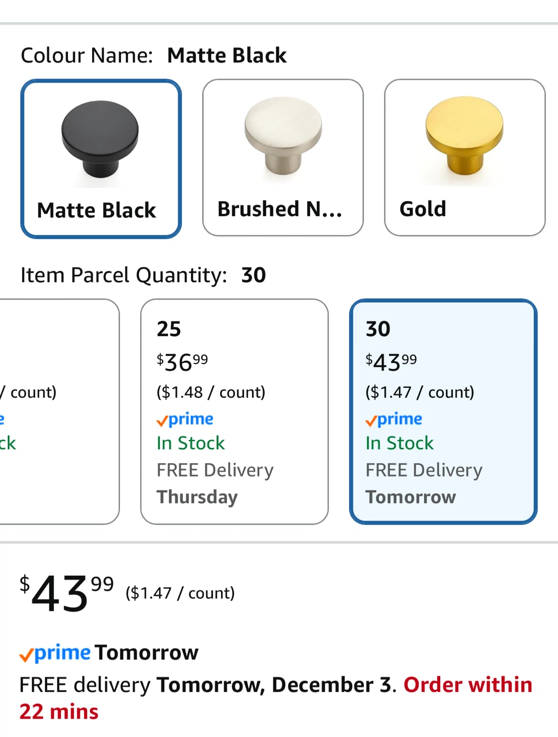 Ravinte 30 Pack Matte Black Round Cabinet Knobs