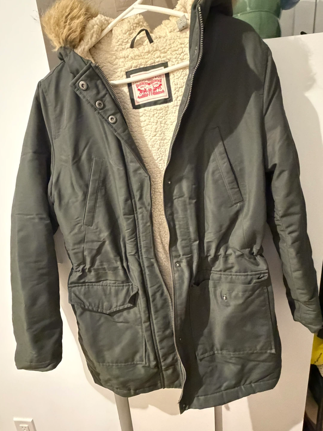 Levi's Olive Green Parka with Faux Fur Hood