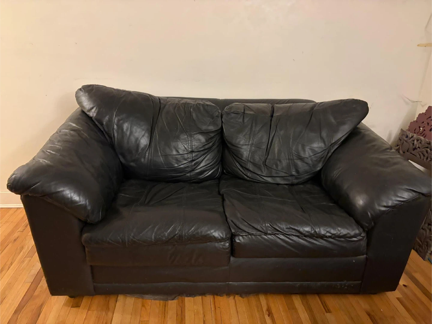 Black Leather Loveseat Sofa - photo 2