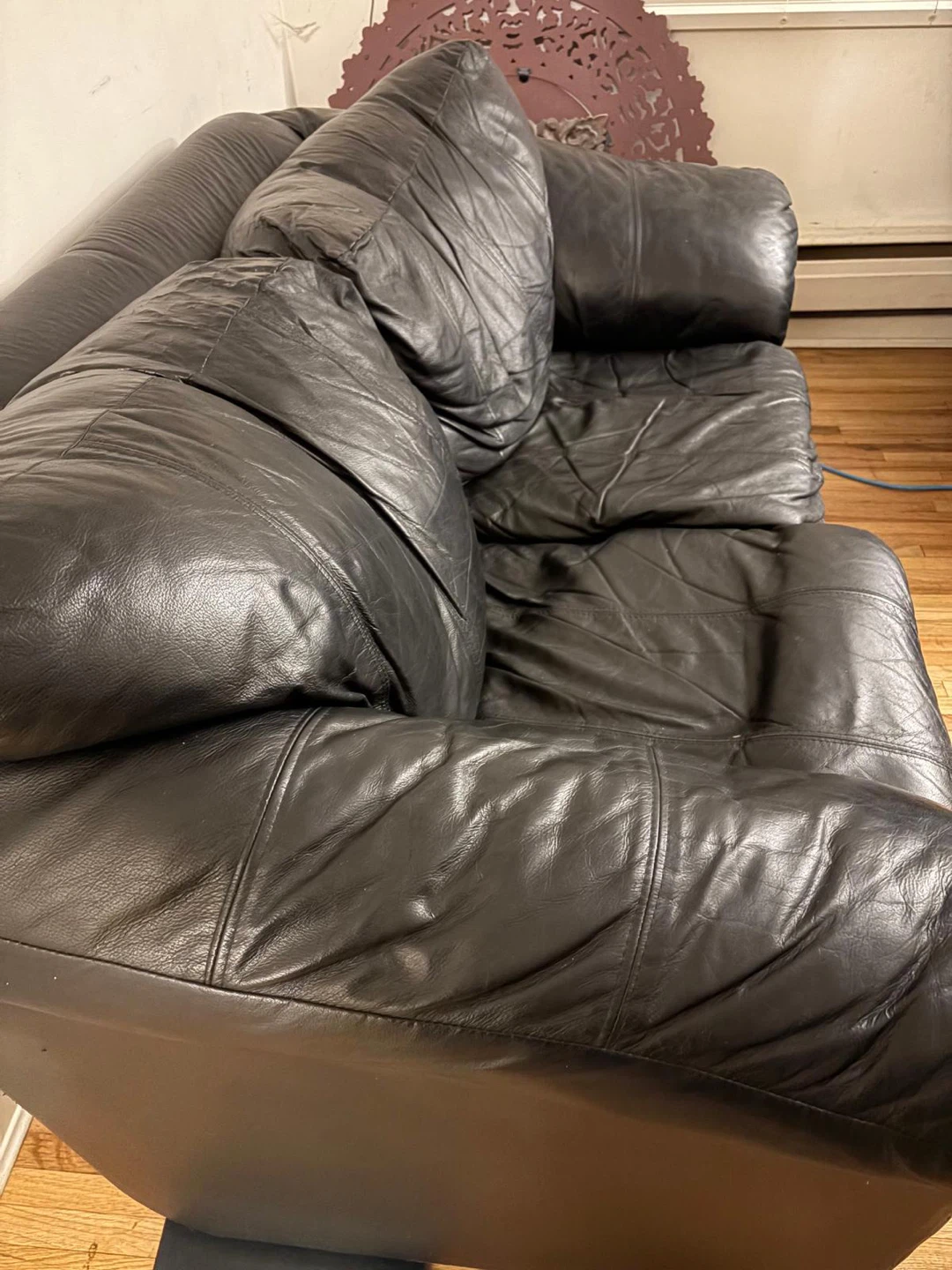 Black Leather Loveseat Sofa - photo 3