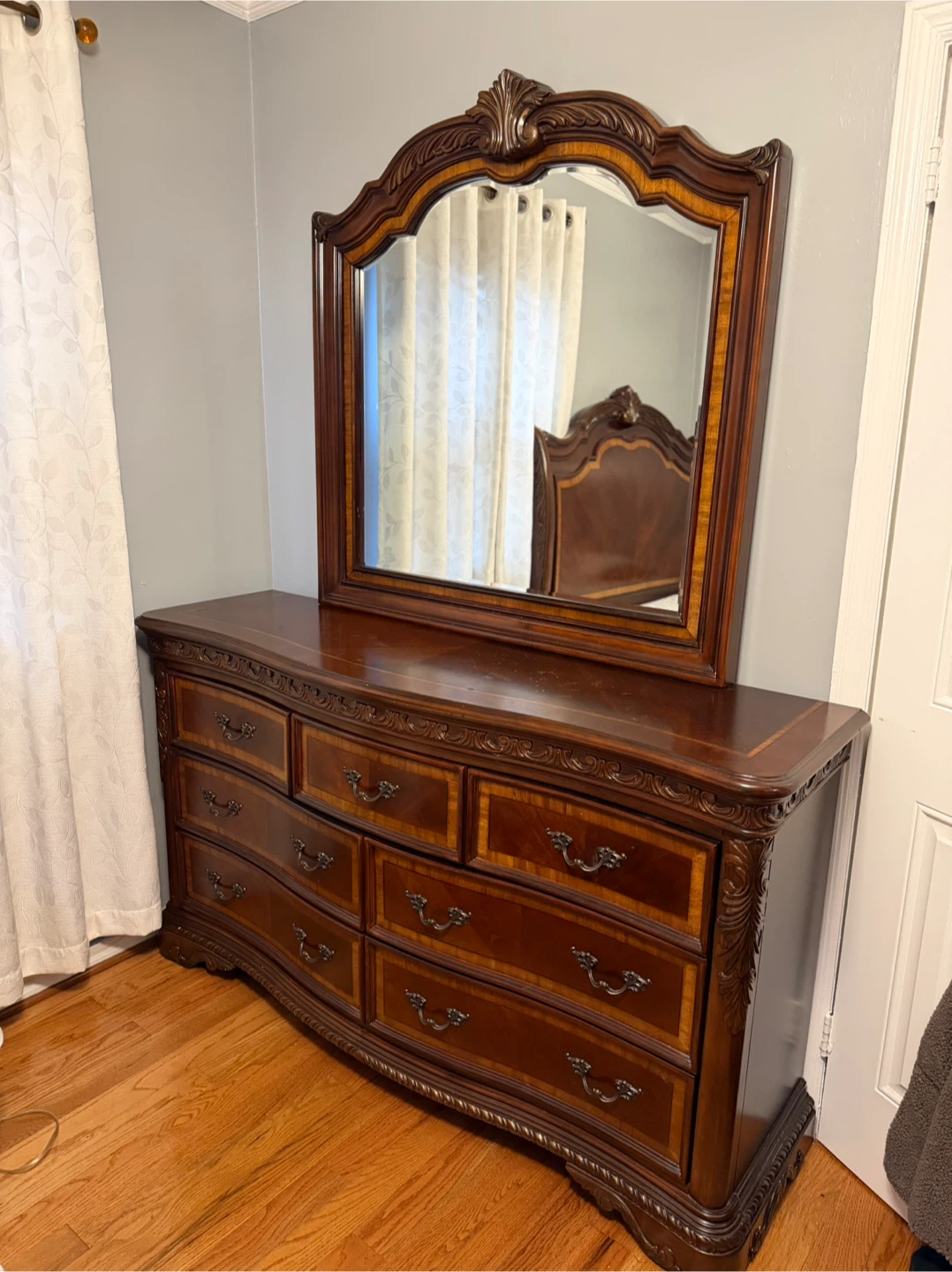 Chestnut Brown Wooden Dresser with Mirror