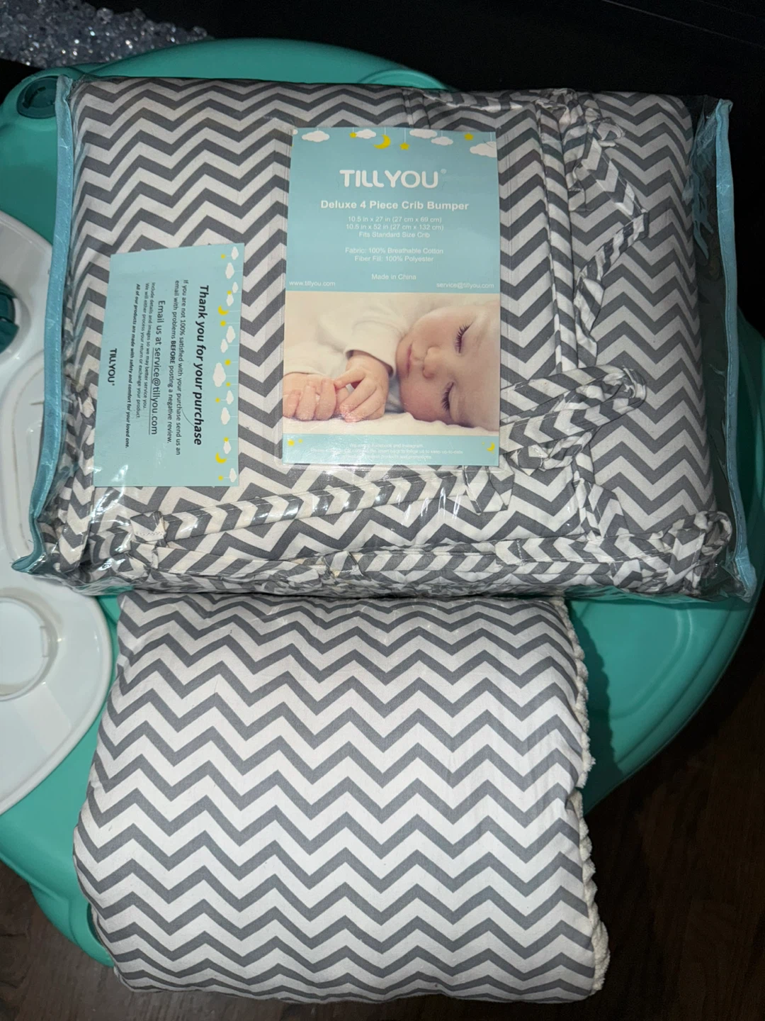Tillyou Deluxe 4-Piece Crib Bumper - Gray/White