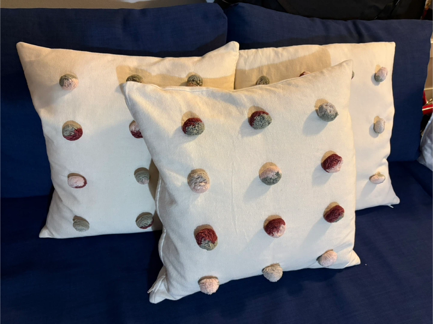 Decorative Throw Pillow Covers with Pom Poms - Set of 3