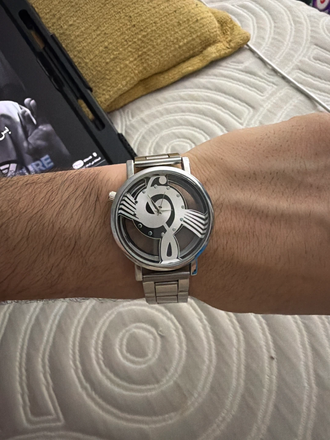 Unique Silver Tone Musical Note Watch