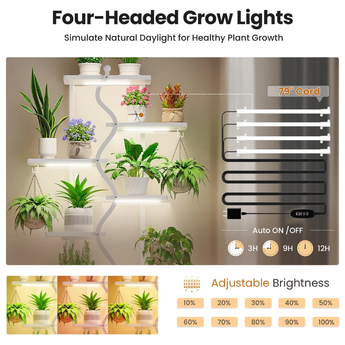 Plant Stand with Grow Lights, timer and lockable wheels - photo 5