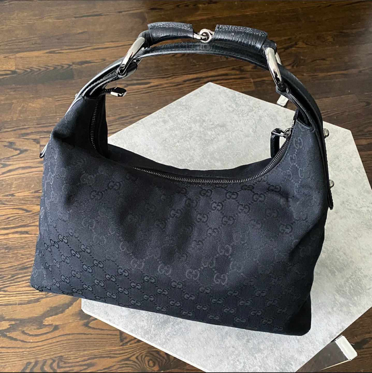 Gucci Black Canvas Hobo Bag