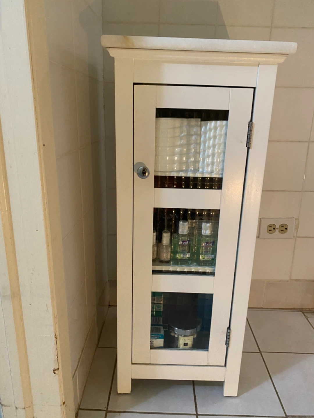 Washroom cabinet with marble top