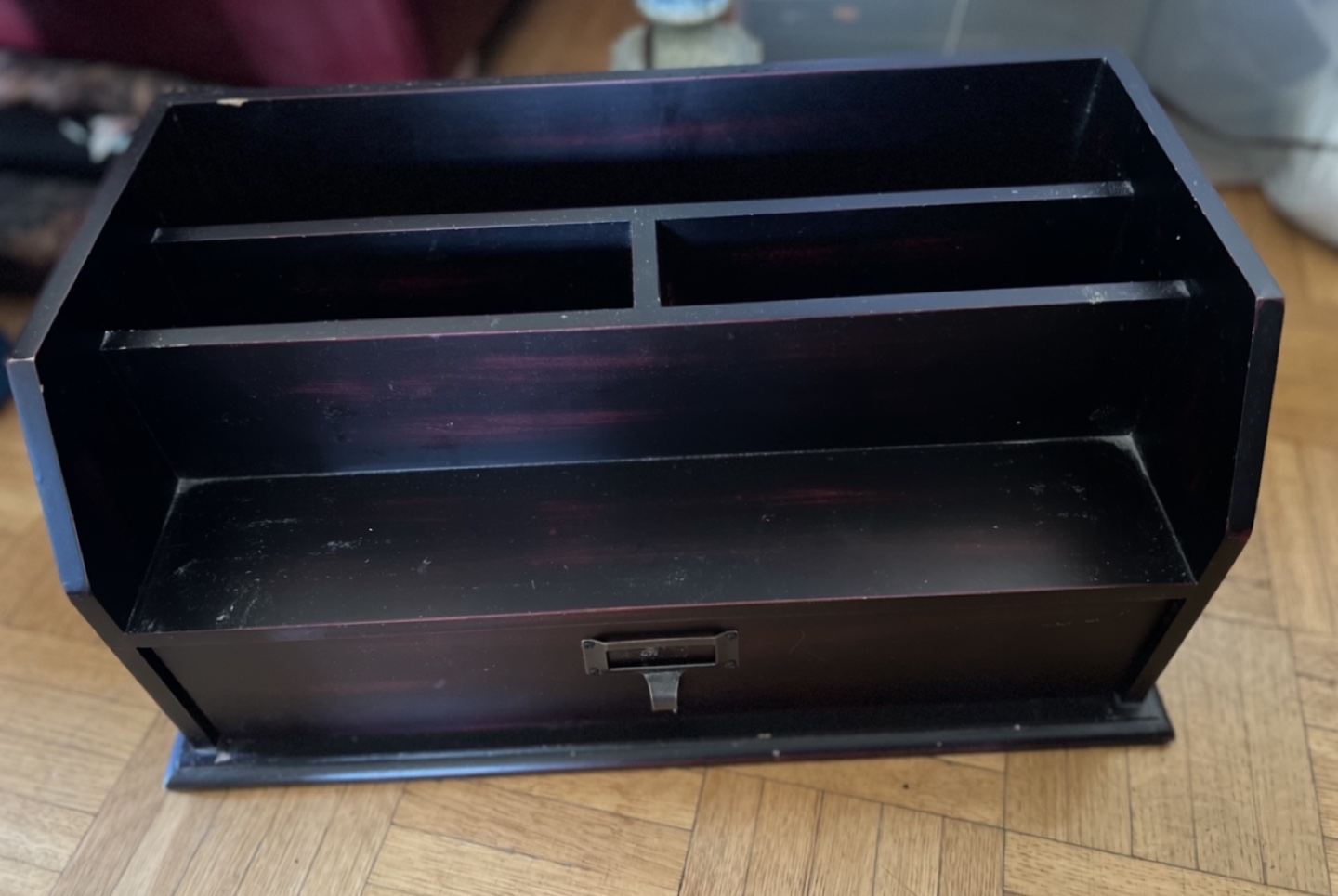 Vintage-Dark Brown Wooden Desk Organizer